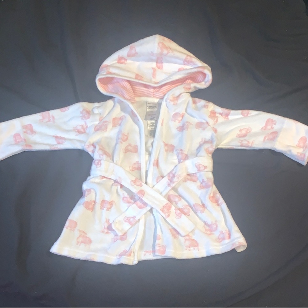 Carter's Pink & White Hooded Baby Robe with Elephant Pattern